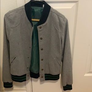 urban outfitters striped gray green blue bomber